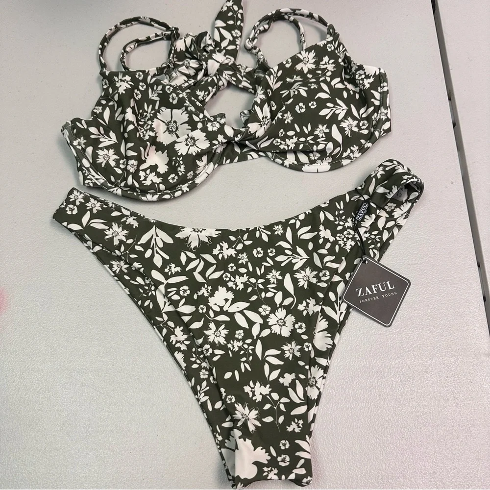 Zaful | Green Floral‎ Bikini Set